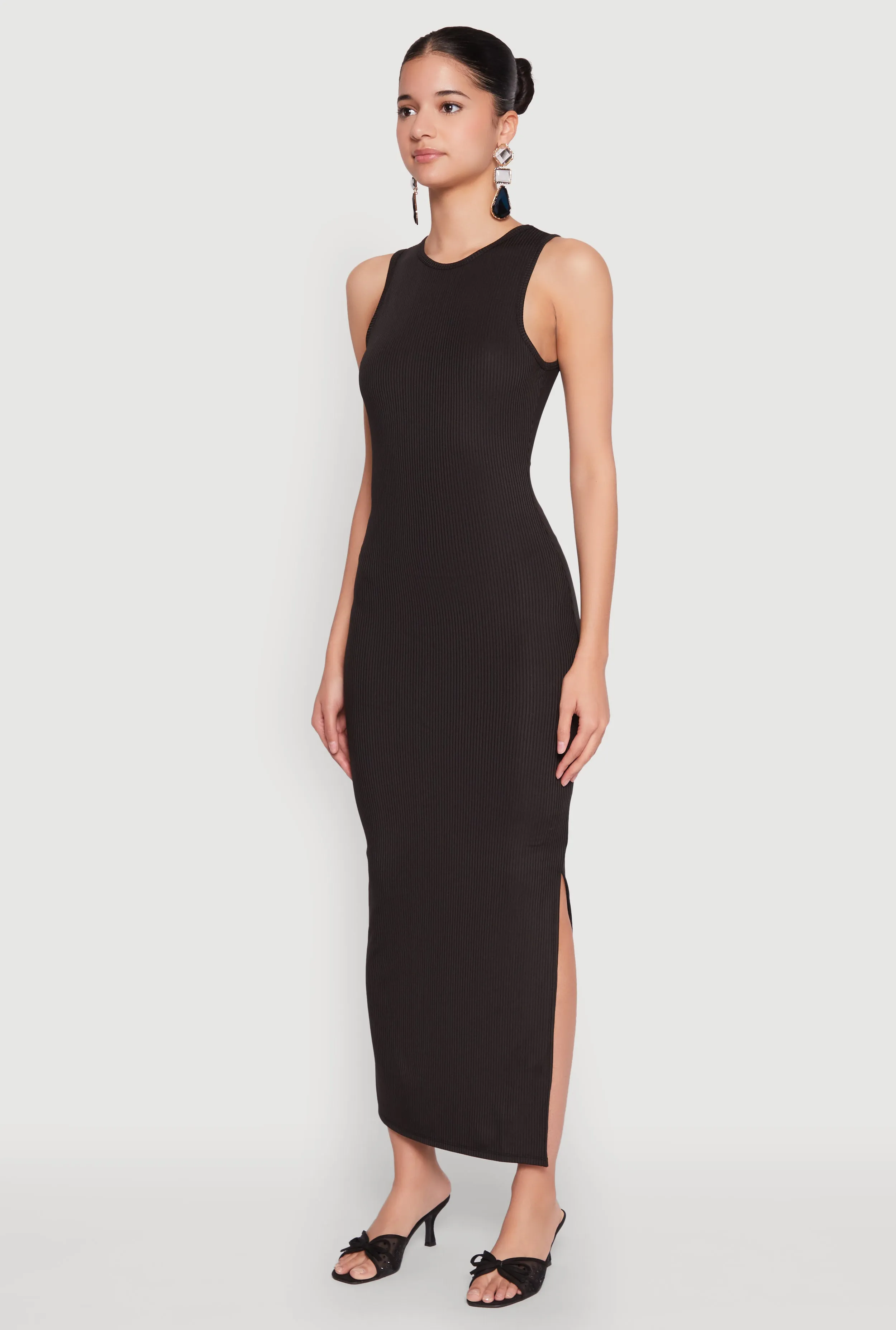 Crew Neck Rib Knit Side Slit Maxi Dress sold by Rainbow product image thumbnail 3