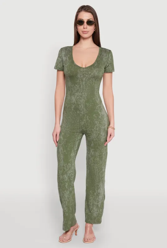 Mineral Wash Short Sleeve Jumpsuit sold by Rainbow