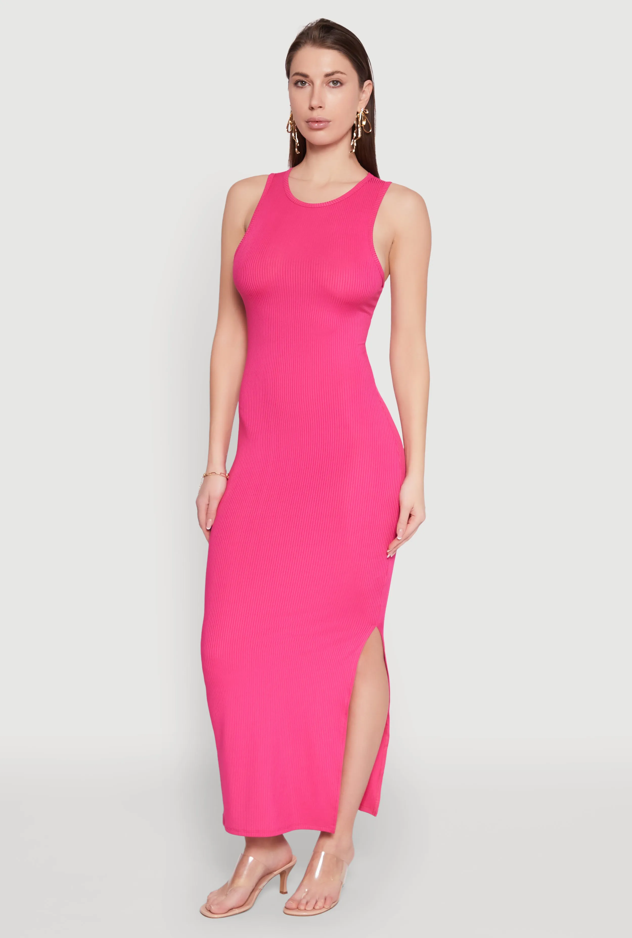 Rib Knit Side Slit Maxi Dress sold by Rainbow