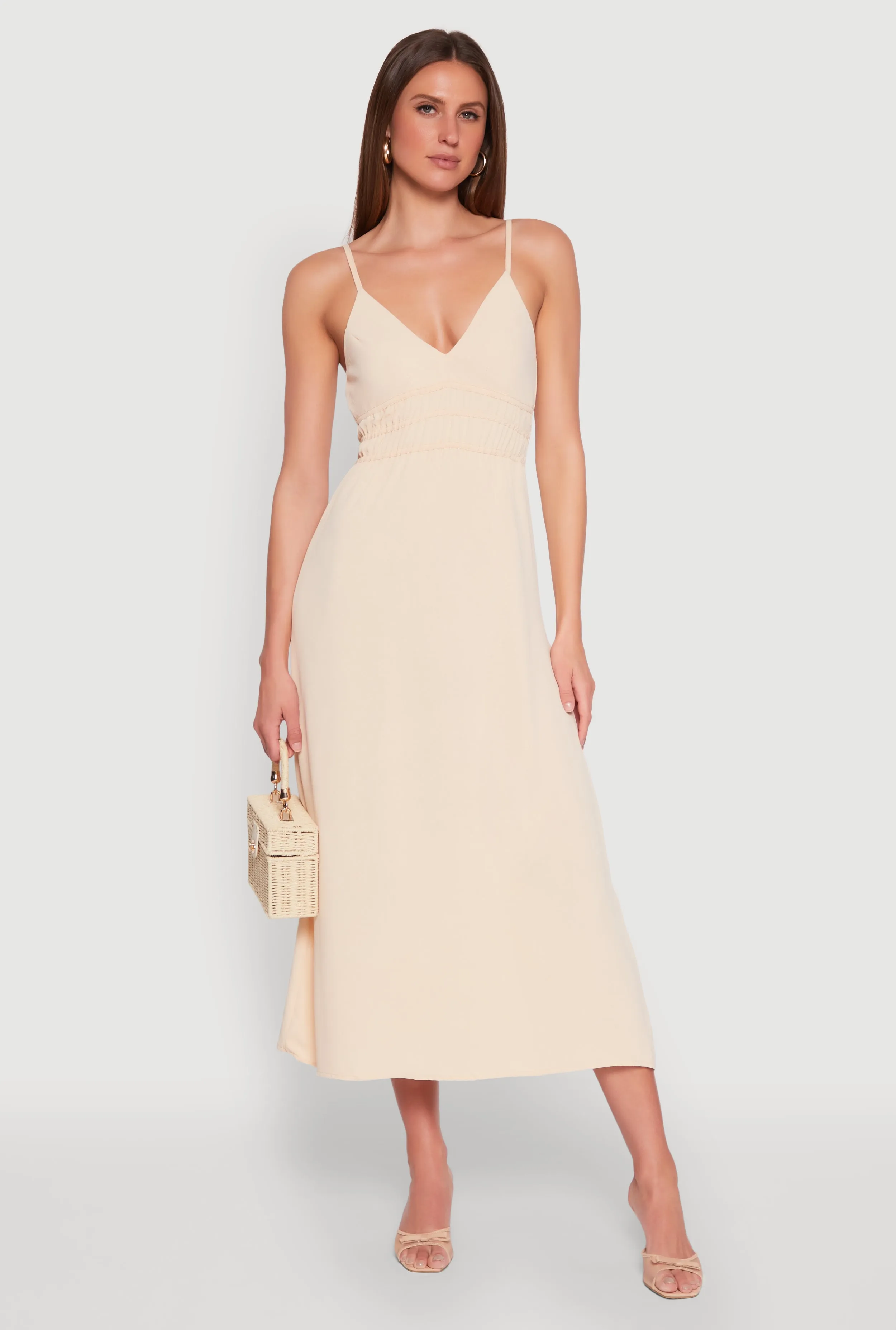 V Neck Empire Waist Maxi Dress sold by Rainbow