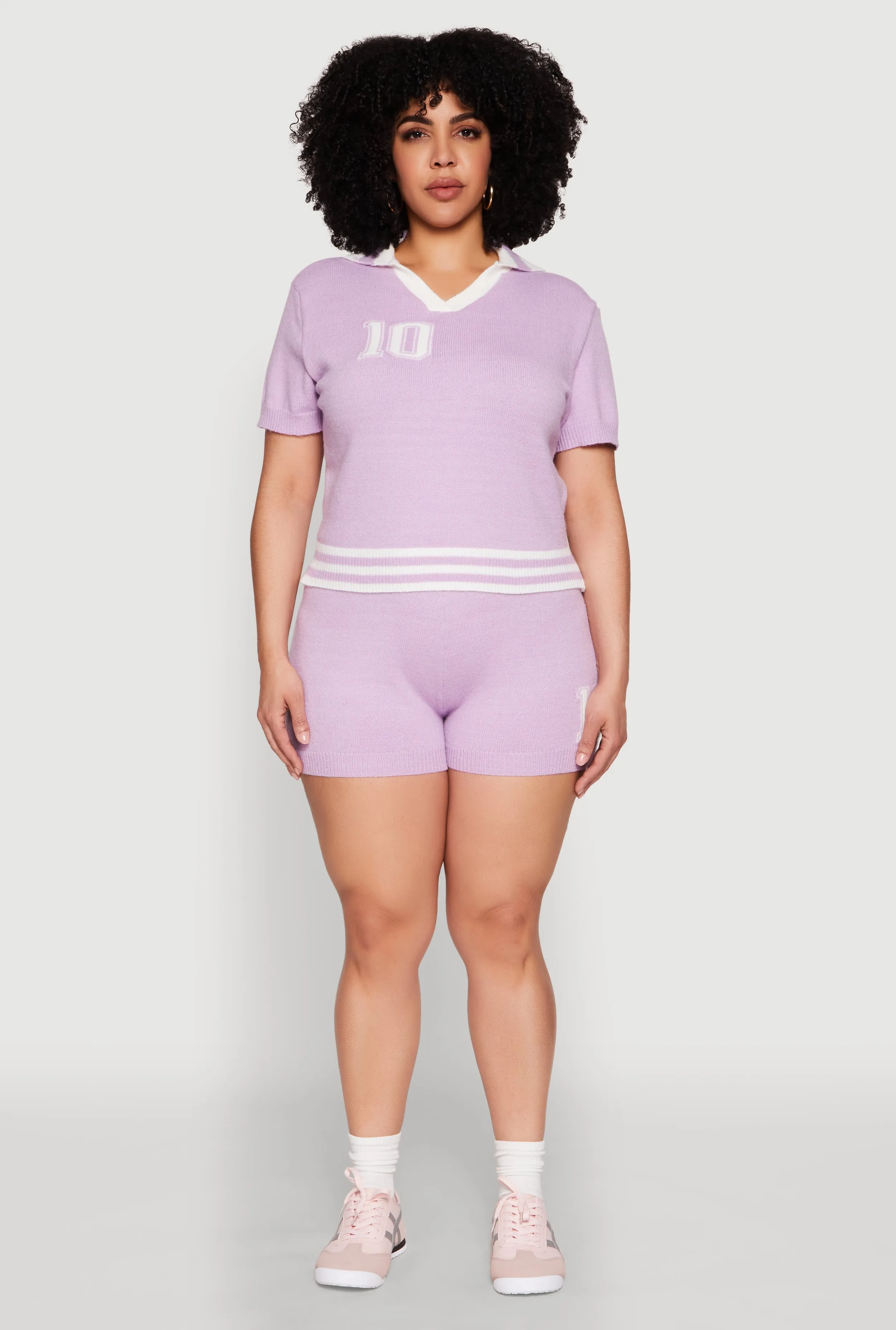 Plus Size Daisy 10 Graphic Varsity Stripe Shorts sold by Rainbow