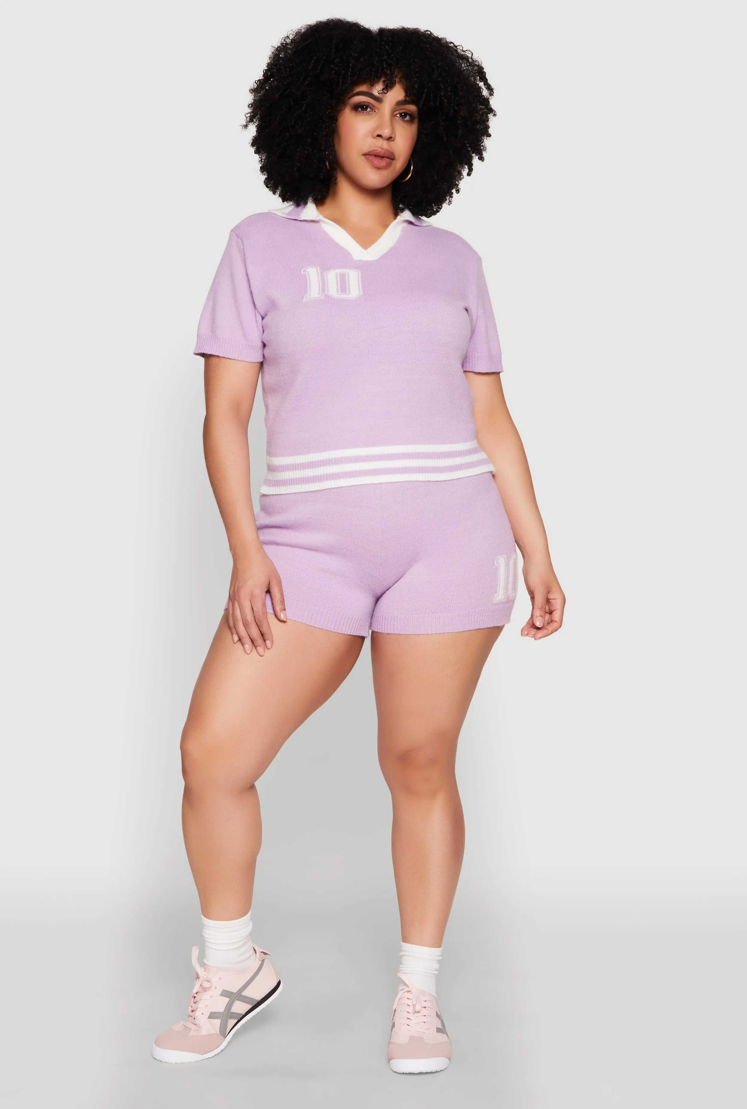 Plus Size Daisy 10 Graphic Varsity Stripe Shorts sold by Rainbow product image thumbnail 2