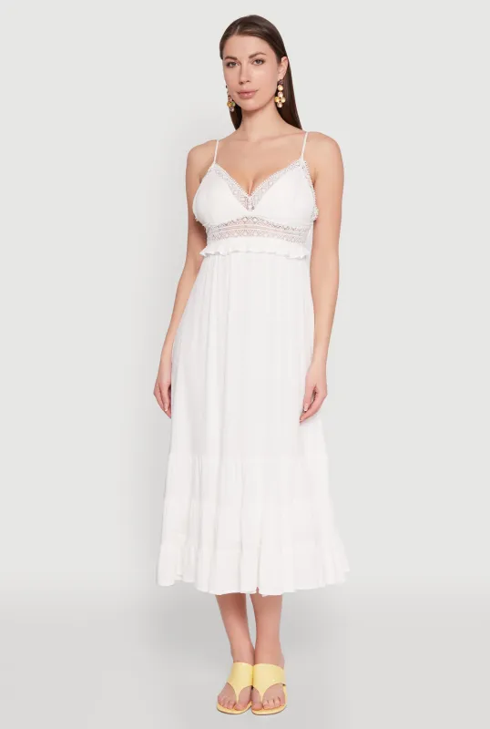 Iris Crochet Detail Empire Waist Midi Dress sold by Rainbow