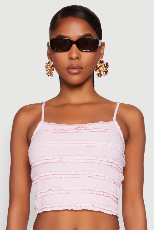 Textured Knit Tiered Lace Detail Cami sold by Rainbow