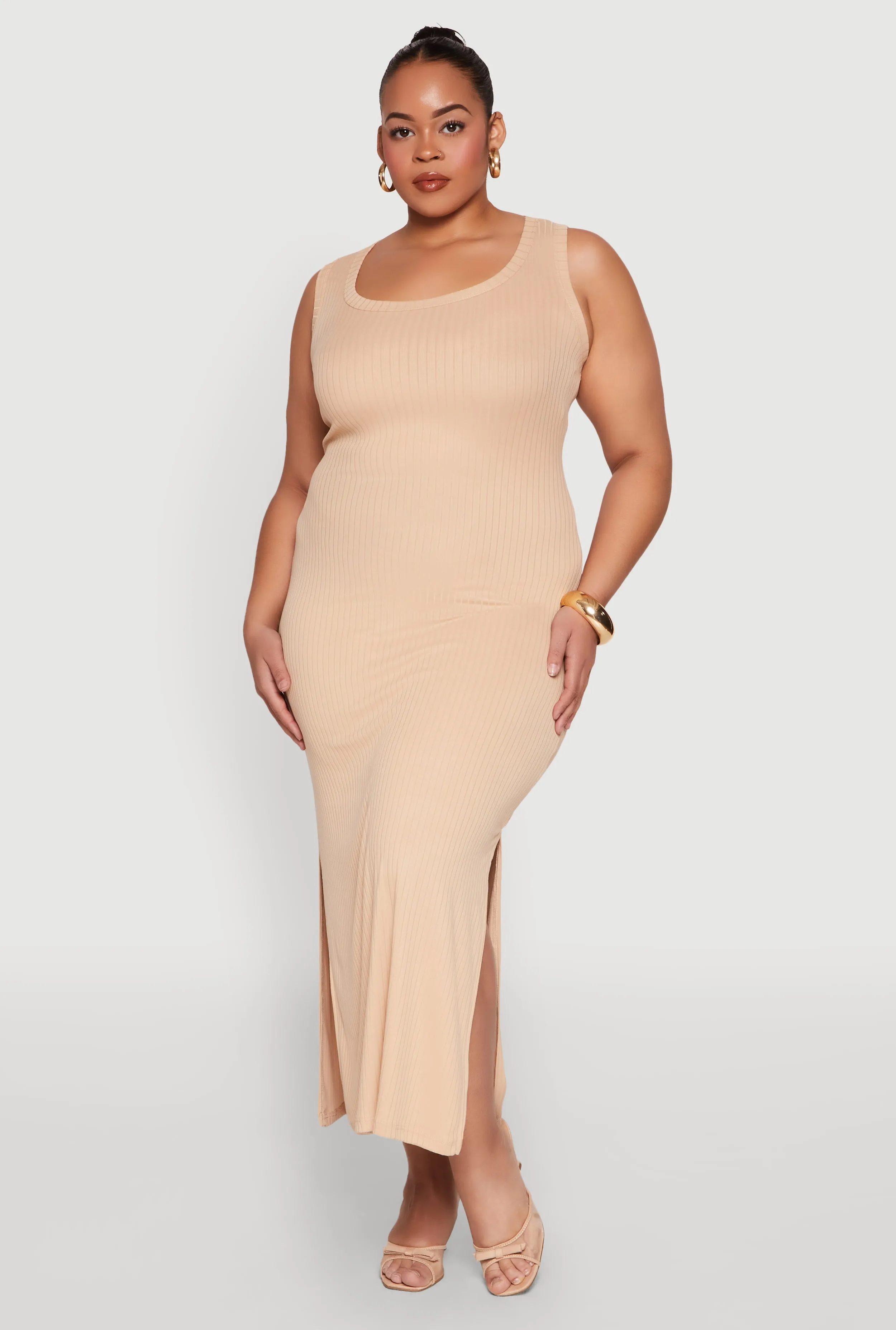 Plus Size Scoop Neck Side Slit Midi Dress sold by Rainbow product image thumbnail 2