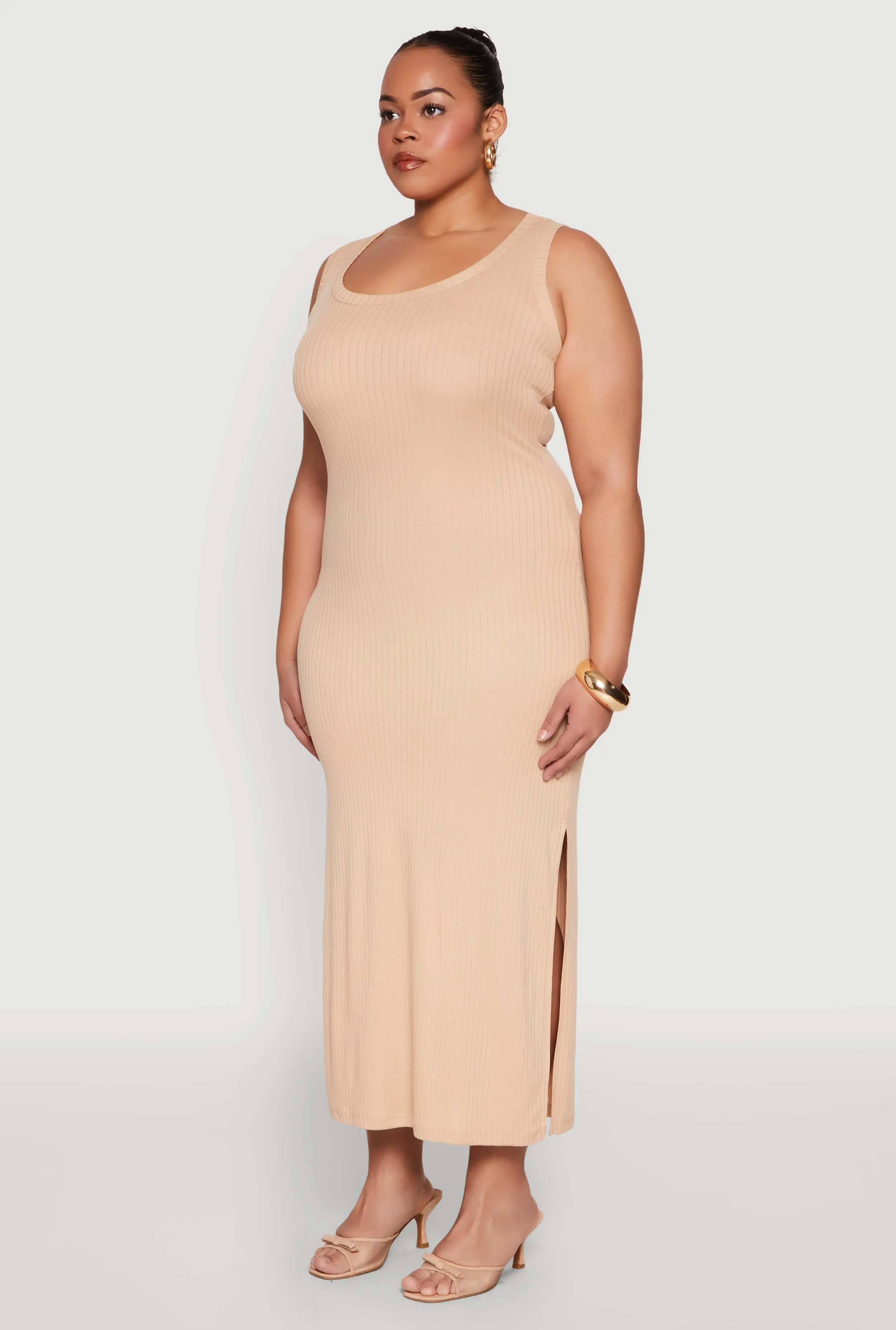 Plus Size Scoop Neck Side Slit Midi Dress sold by Rainbow product image thumbnail 3