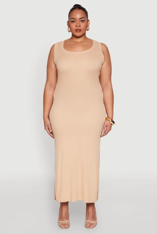 Plus Size Scoop Neck Side Slit Midi Dress sold by Rainbow