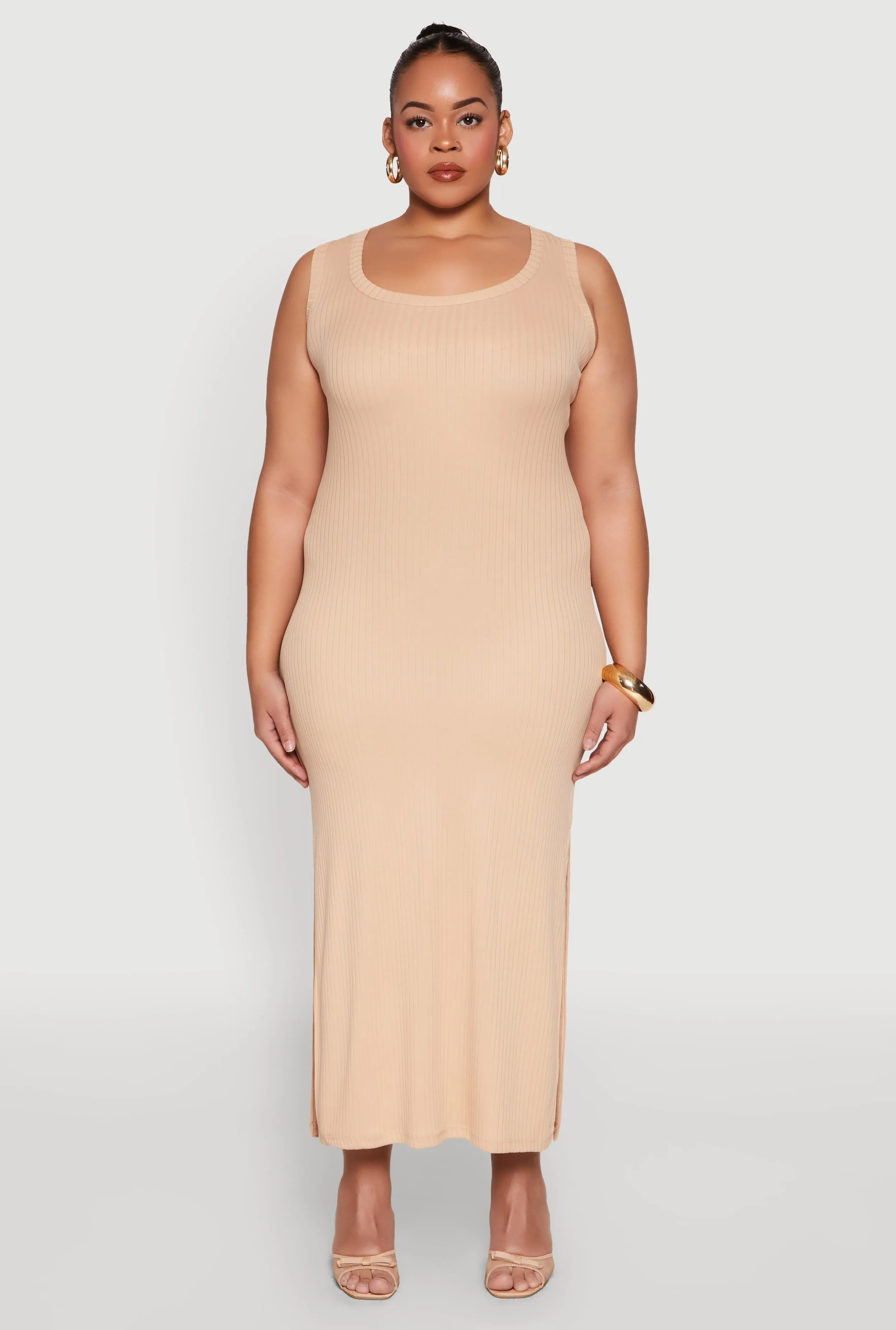 Plus Size Scoop Neck Side Slit Midi Dress sold by Rainbow