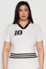 Plus Size Daisy 10 Graphic Varsity Stripe Crop Top sold by Rainbow