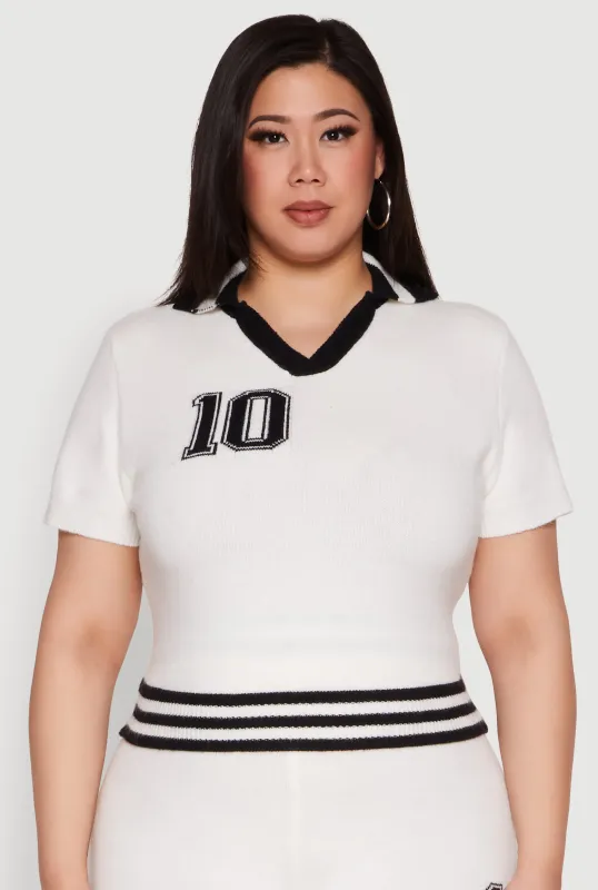 Plus Size Daisy 10 Graphic Varsity Stripe Crop Top sold by Rainbow