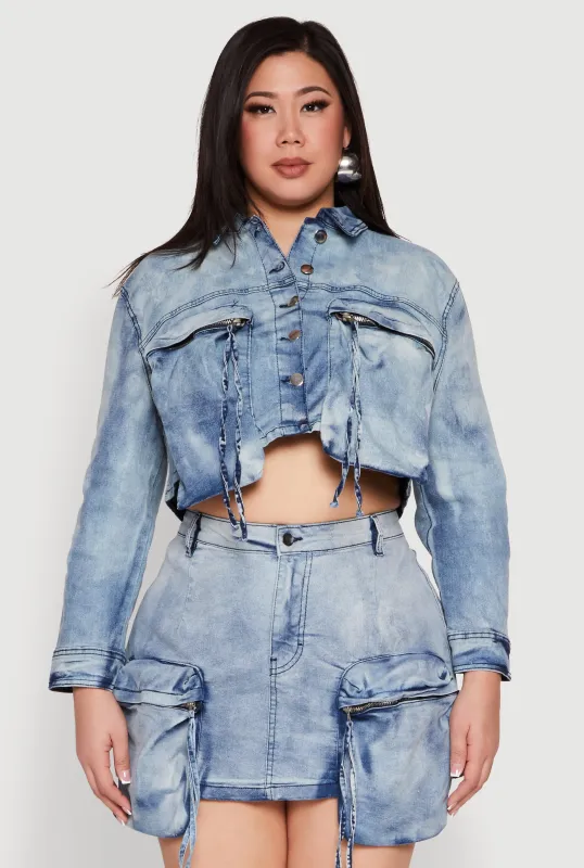 Plus Size Spoon Jeans Cargo Pocket Denim Jacket sold by Rainbow