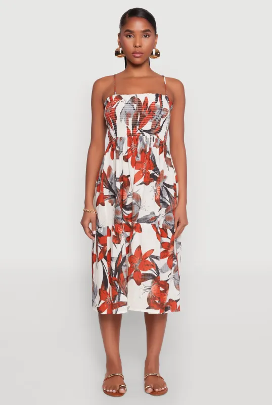 Floral Print Smocked Tiered Midi Dress sold by Rainbow
