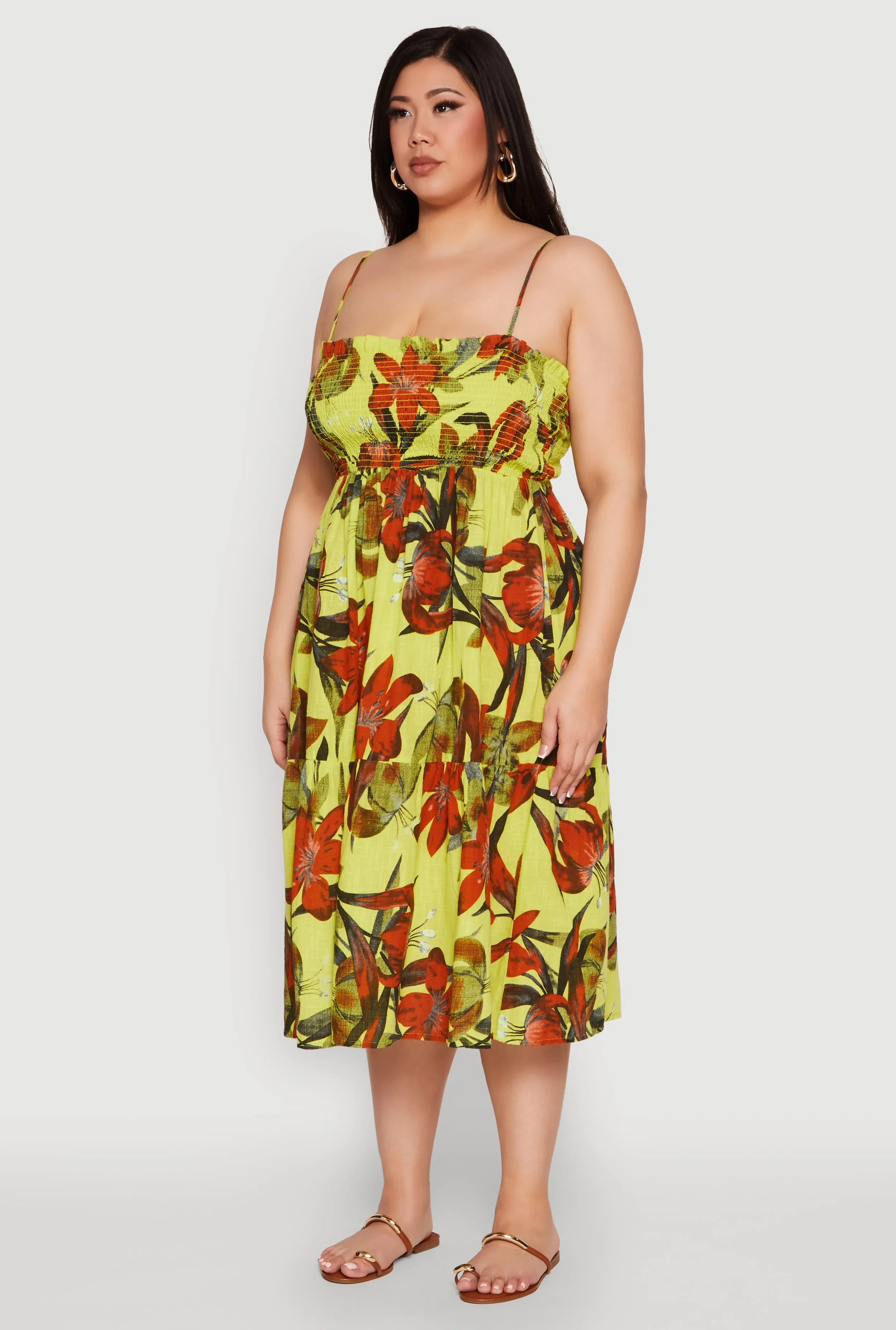 Plus Size Floral Print Smocked Tiered Midi Dress sold by Rainbow product image thumbnail 3