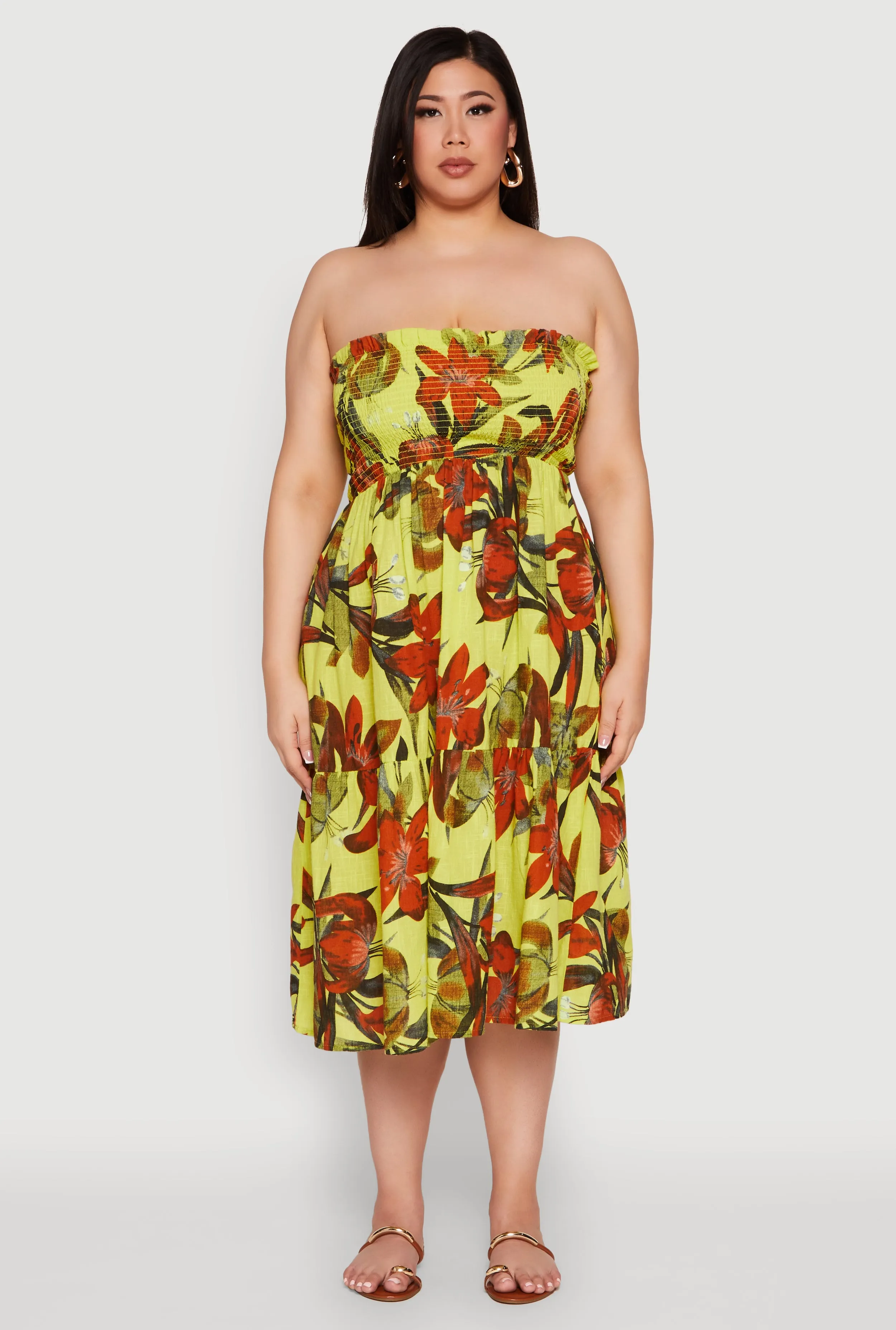 Plus Size Floral Print Smocked Tiered Midi Dress sold by Rainbow product image thumbnail 5