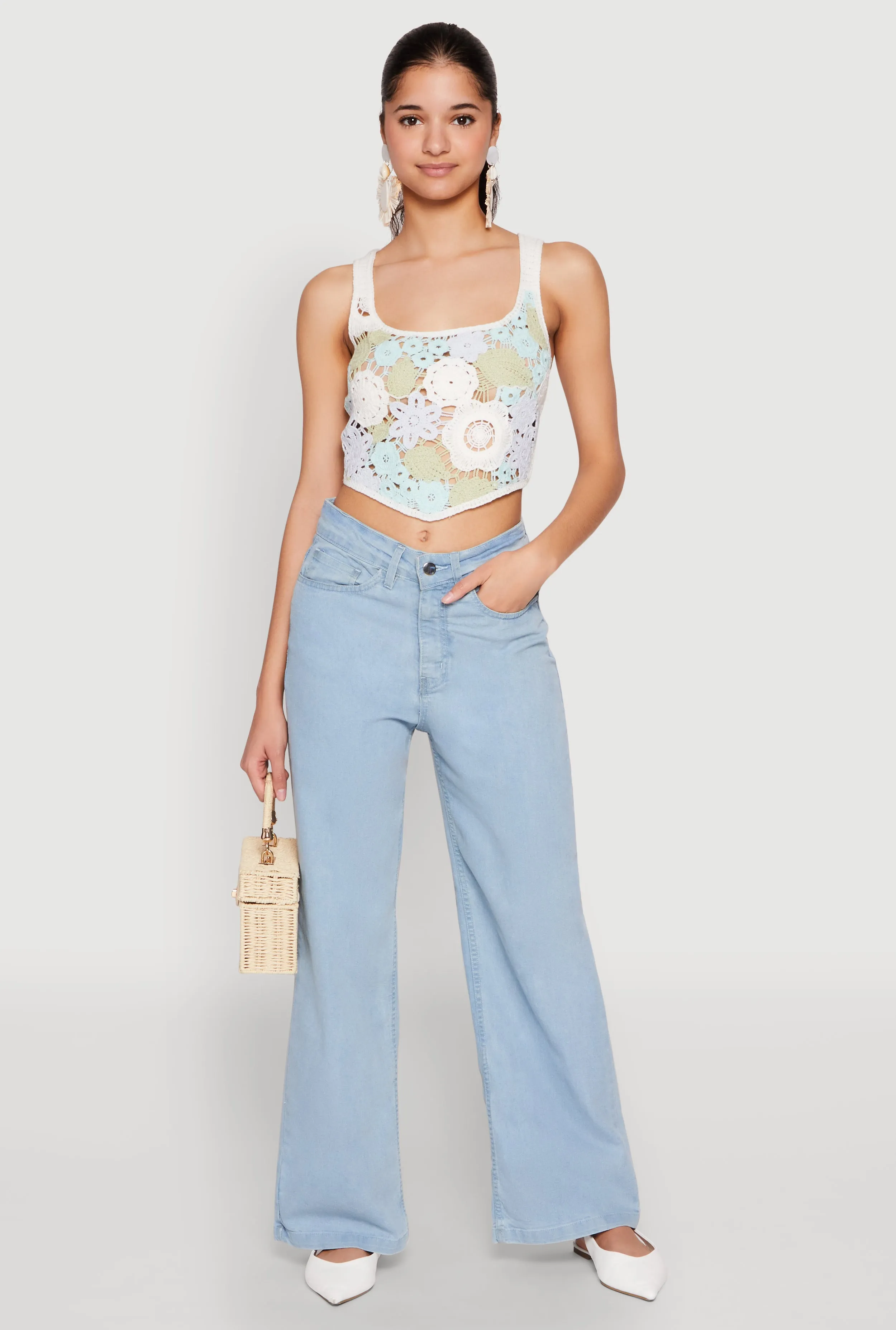 Square Neck Crochet Crop Top sold by Rainbow