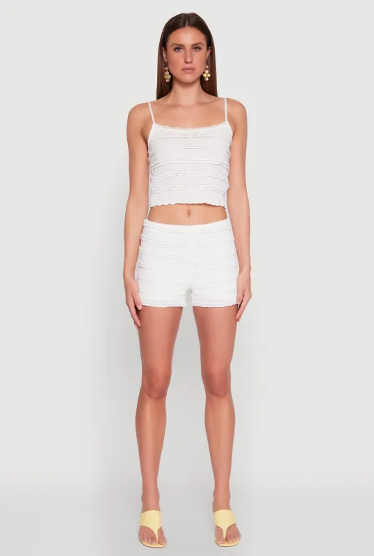 Textured Knit Lace Detail Tiered Shorts sold by Rainbow