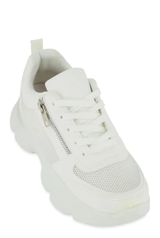 Zipper Detail Chunky Sole Lace Up Sneakers sold by Rainbow