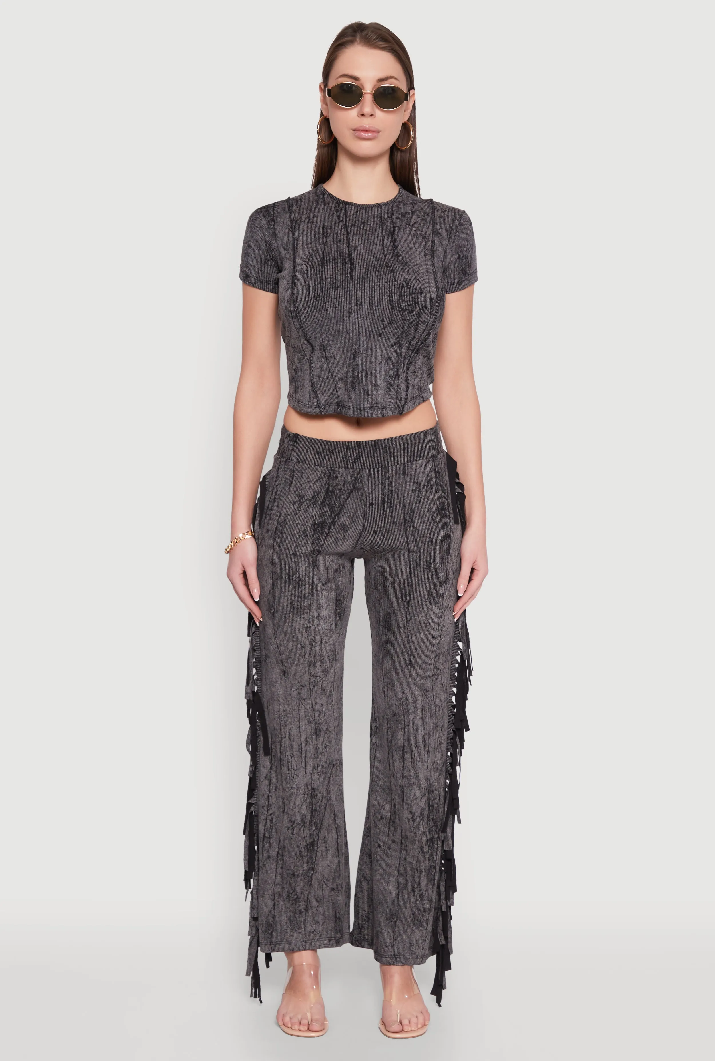 Mineral Wash Rib Knit Fringe Pants sold by Rainbow product image thumbnail 2