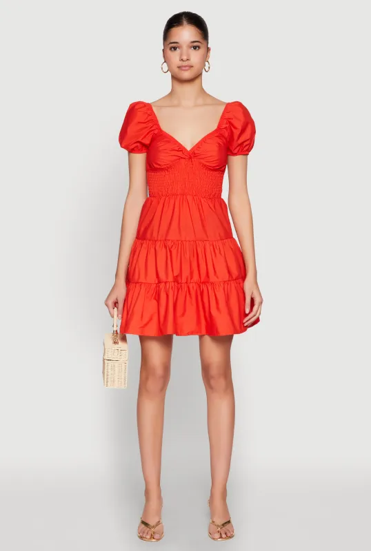 Puff Sleeve Sweetheart Tiered Mini Dress sold by Rainbow