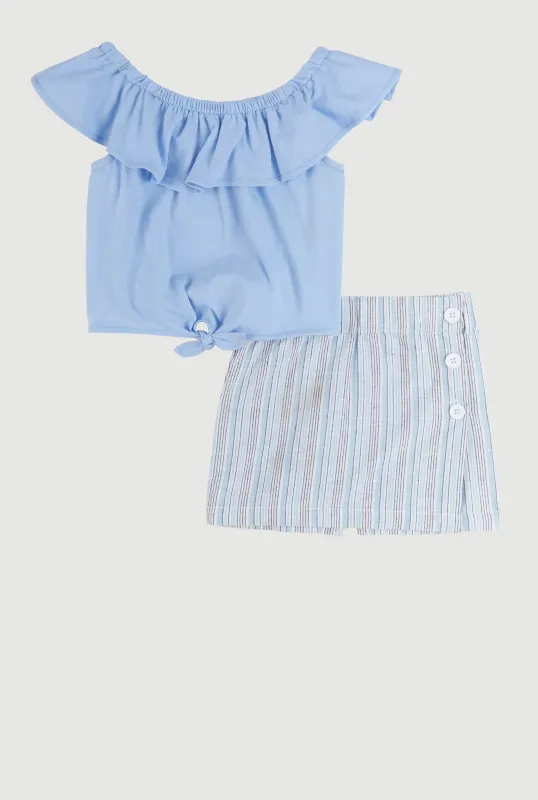Little Girls Off the Shoulder Top and Striped Skort sold by Rainbow