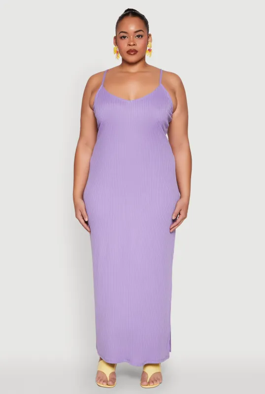 Plus Size V Neck Side Slit Maxi Dress sold by Rainbow