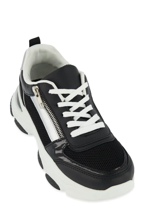 Zipper Detail Chunky Sole Lace Up Sneakers sold by Rainbow
