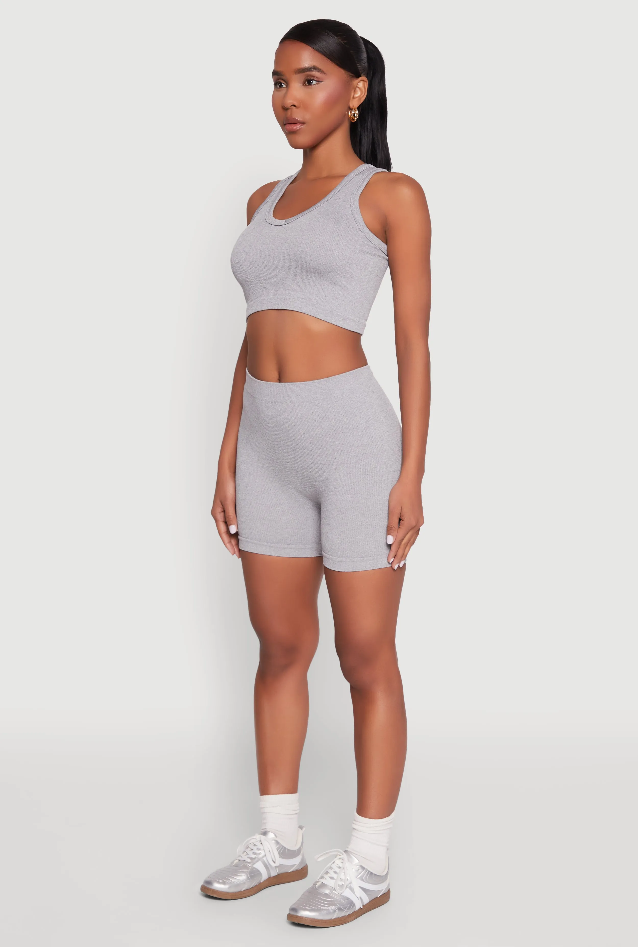 Seamless V Neck Cropped Tank Top and Shorts sold by Rainbow product image thumbnail 3
