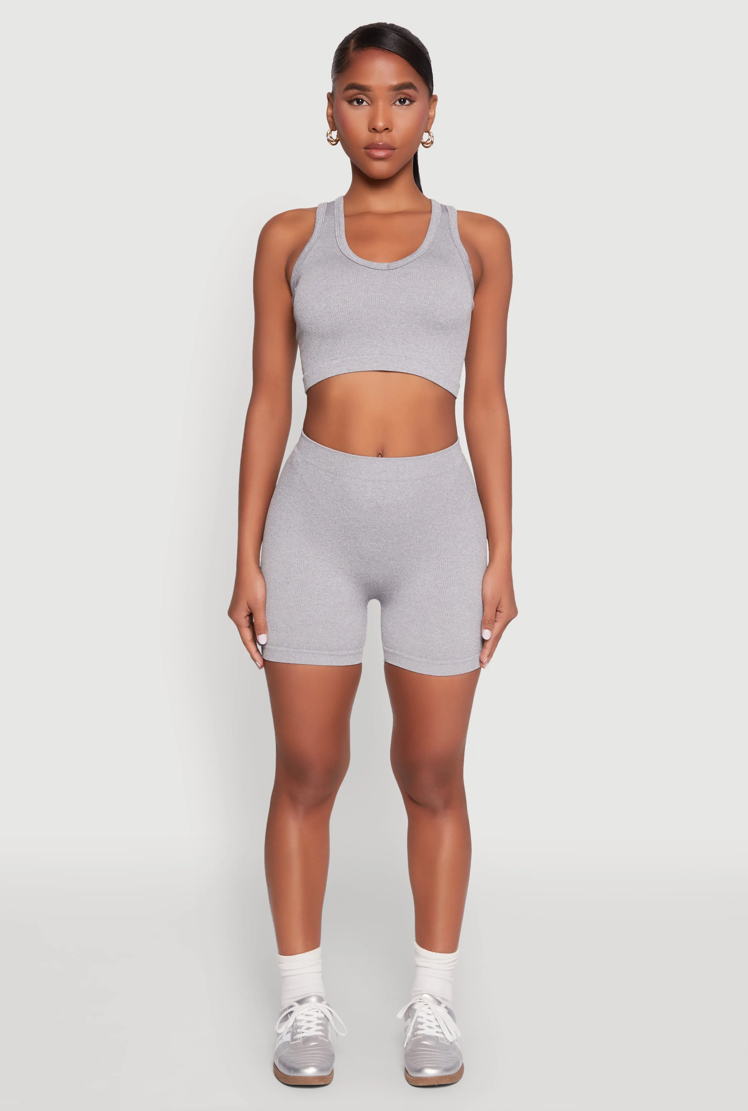 Seamless V Neck Cropped Tank Top and Shorts sold by Rainbow product image thumbnail 2