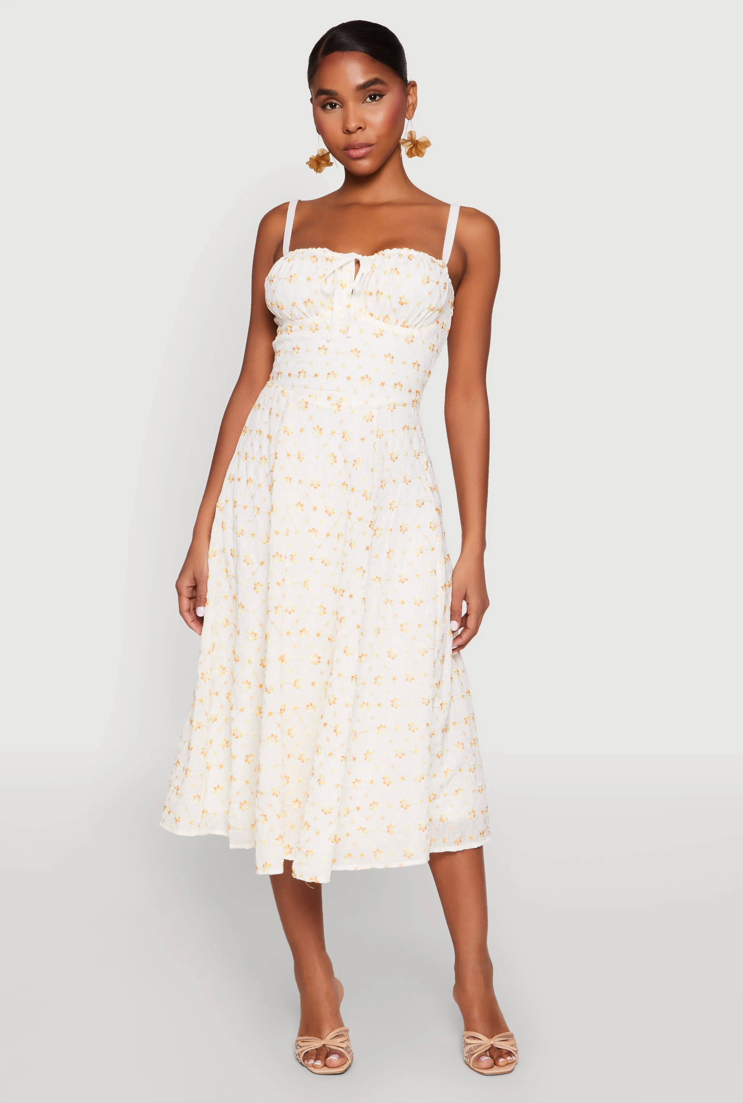 Floral Print Smocked Bustier Midi Dress sold by Rainbow