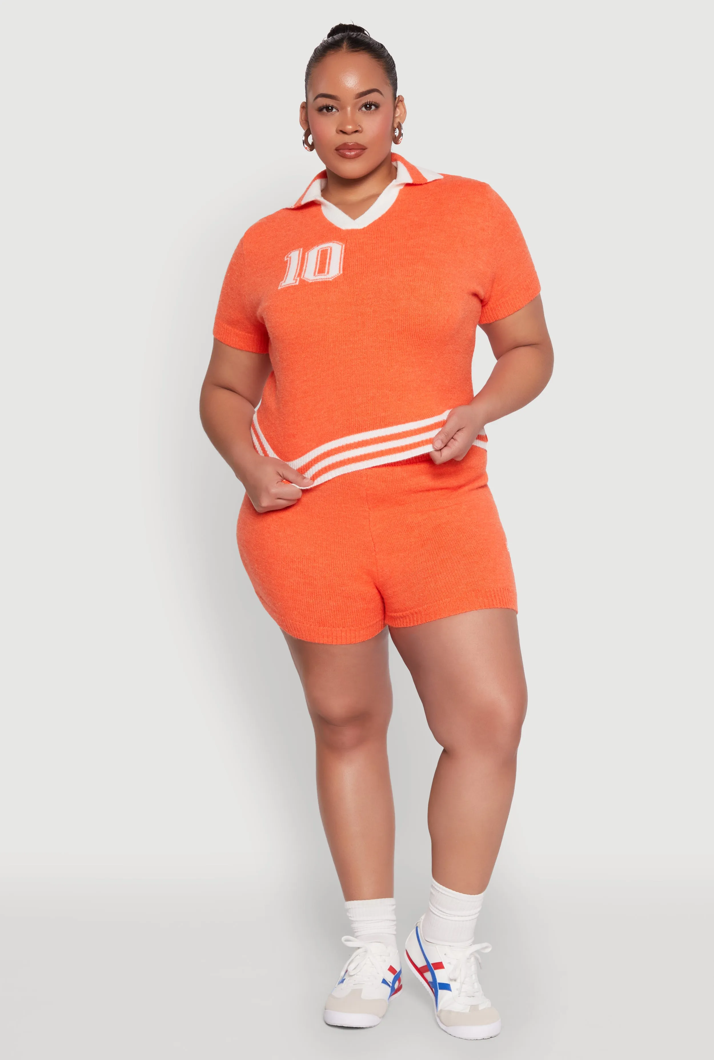 Plus Size Daisy 10 Graphic Varsity Stripe Shorts sold by Rainbow product image thumbnail 2