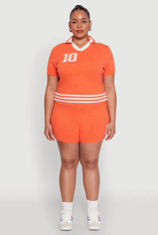 Plus Size Daisy 10 Graphic Varsity Stripe Shorts sold by Rainbow