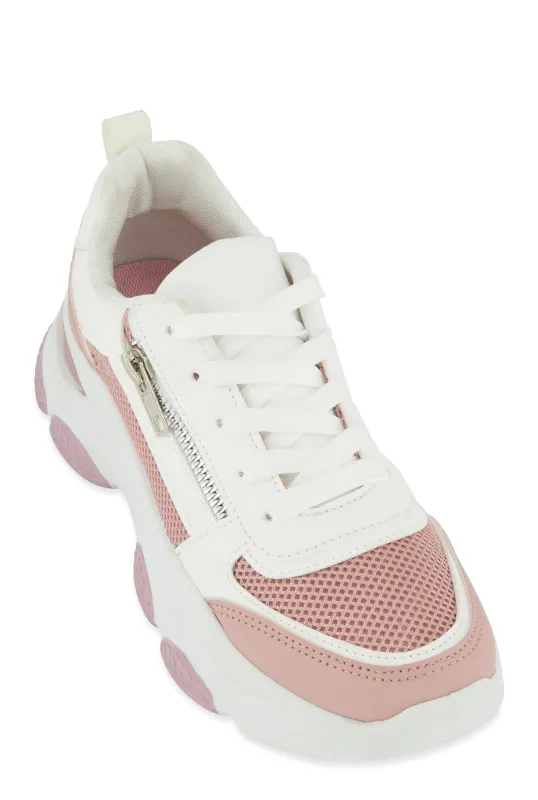 Zipper Detail Chunky Sole Lace Up Sneakers sold by Rainbow