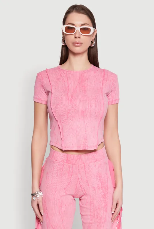 Mineral Wash Pintuck Short Sleeve Top sold by Rainbow