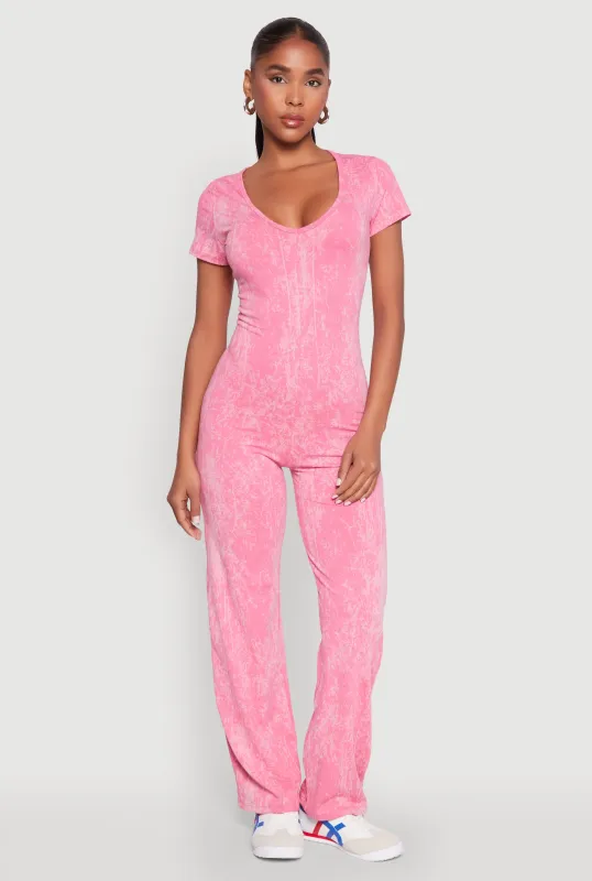 Mineral Wash Short Sleeve Jumpsuit sold by Rainbow