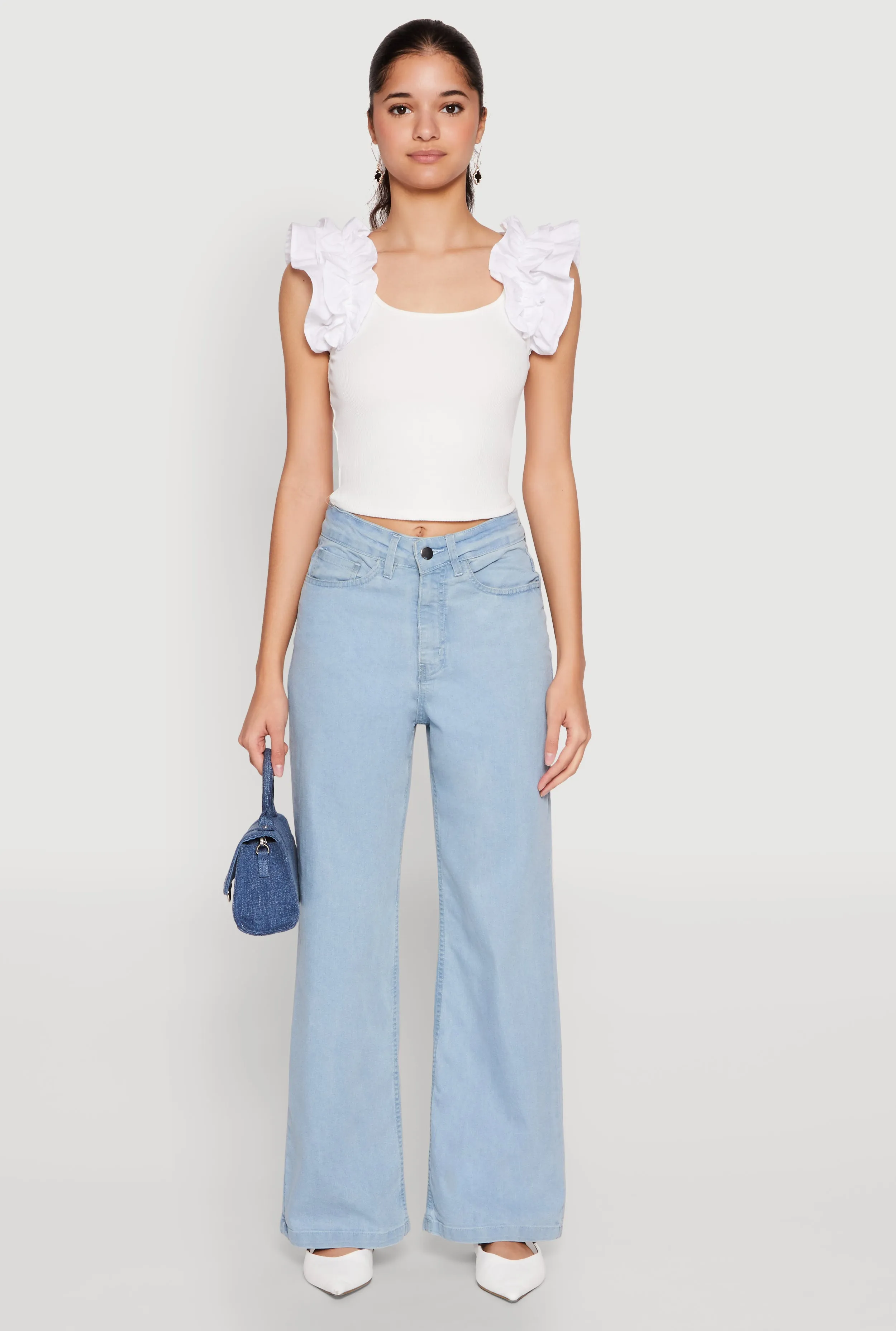 Iris Ruffle Trim Scoop Neck Crop Top sold by Rainbow