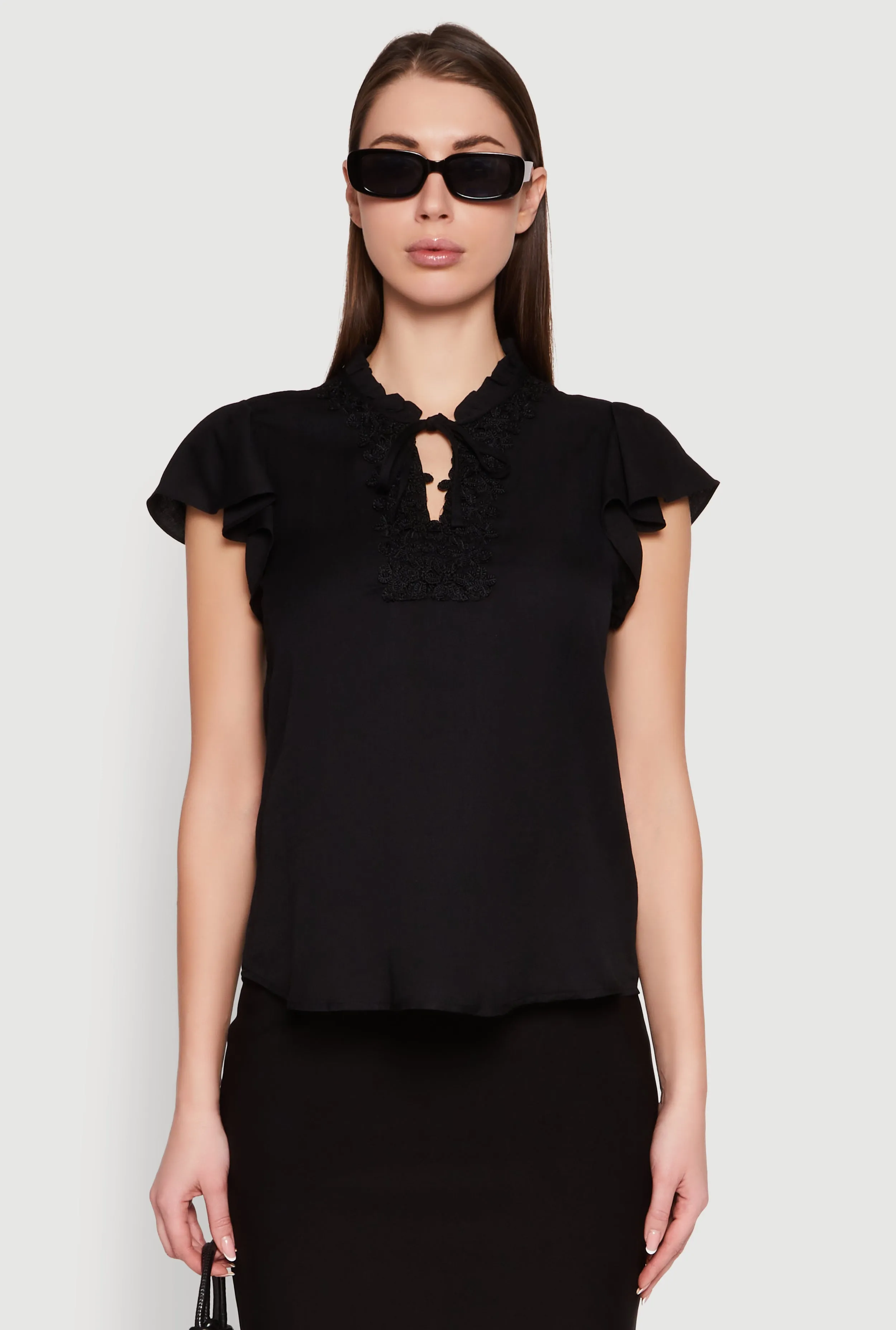 Iris Crochet Detail Flounce Sleeve Blouse sold by Rainbow product image thumbnail 2