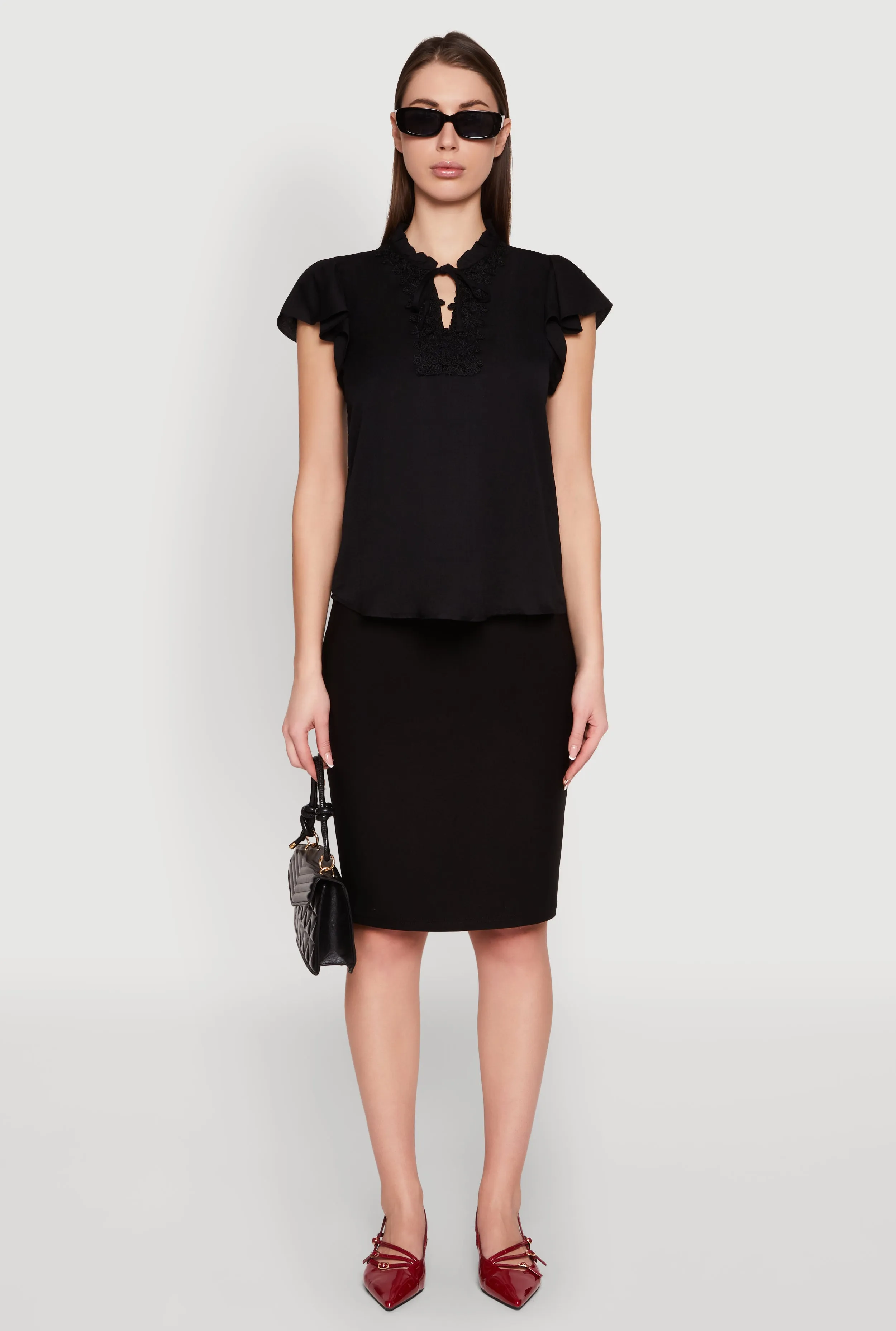 Iris Crochet Detail Flounce Sleeve Blouse sold by Rainbow product image thumbnail 3