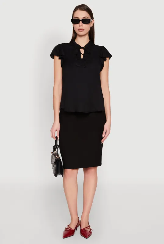 Iris Crochet Detail Flounce Sleeve Blouse sold by Rainbow