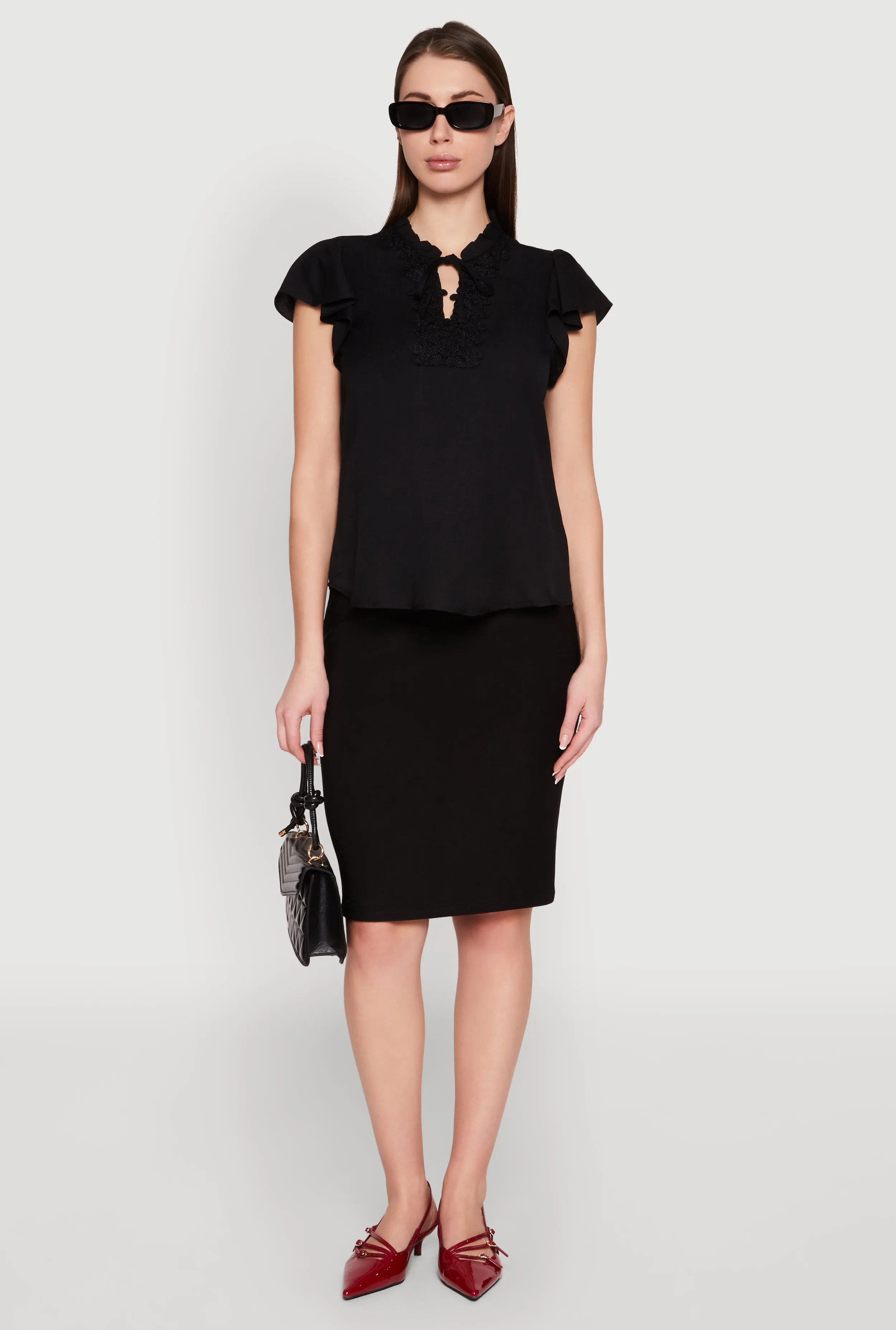 Iris Crochet Detail Flounce Sleeve Blouse sold by Rainbow