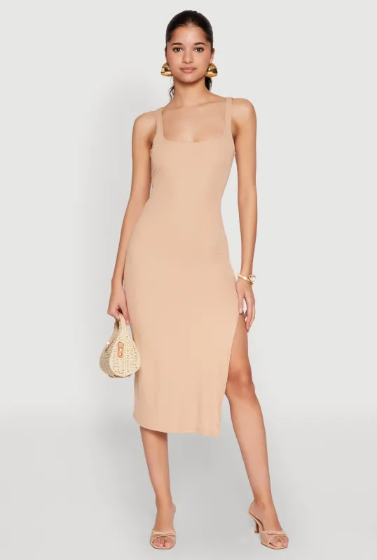 Square Neck Side Slit Tank Dress sold by Rainbow