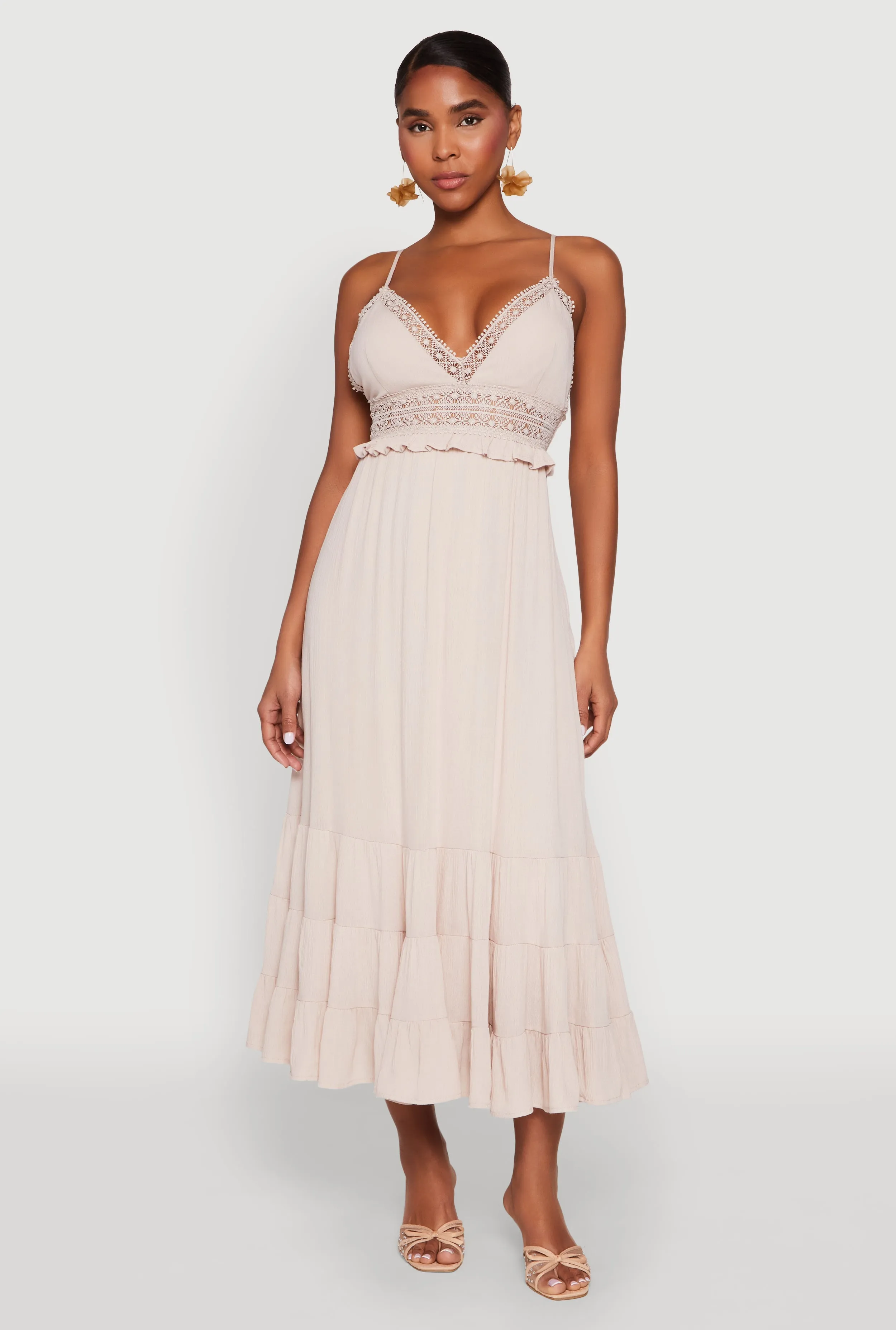 Iris Crochet Detail Empire Waist Midi Dress sold by Rainbow