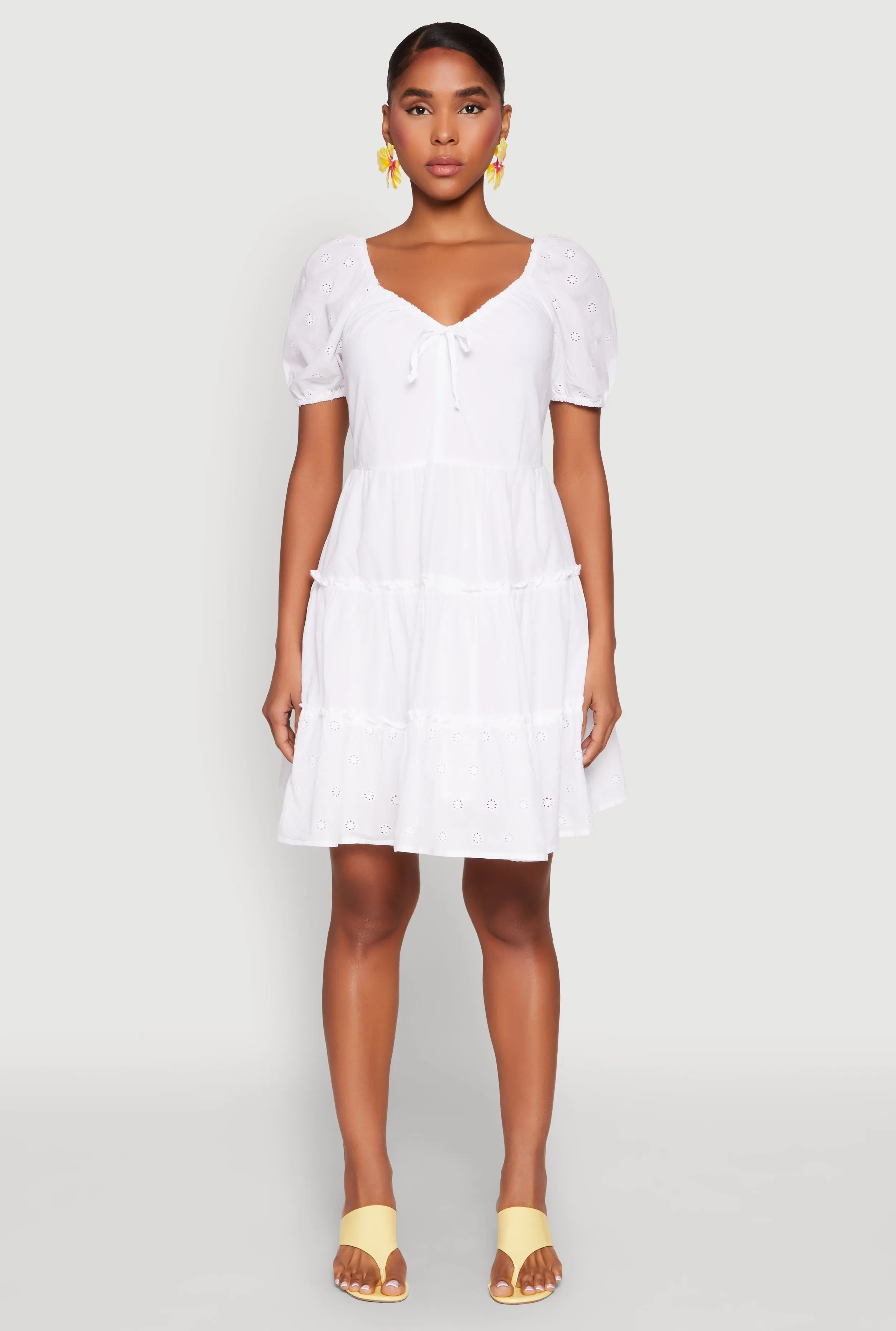 Haute Monde Eyelet Tiered Mini Dress sold by Rainbow