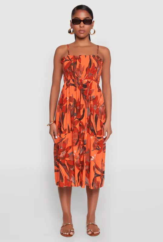 Floral Print Smocked Tiered Midi Dress sold by Rainbow