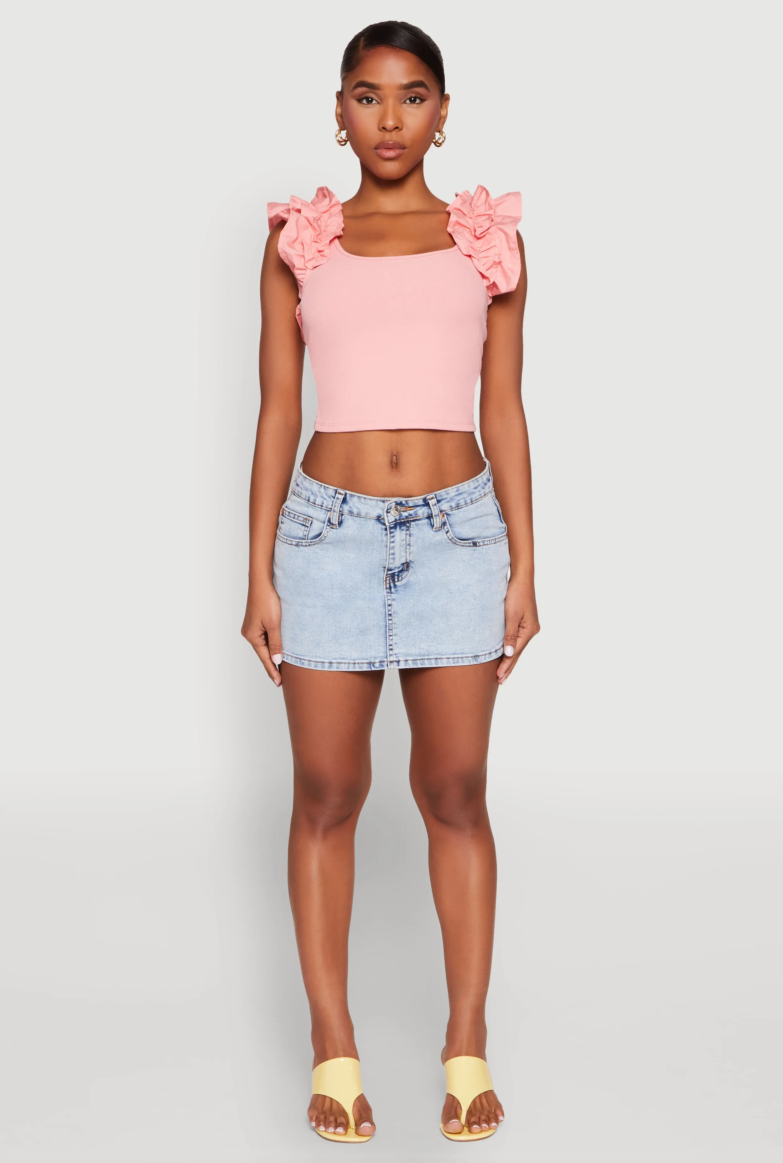 Iris Ruffle Trim Scoop Neck Crop Top sold by Rainbow