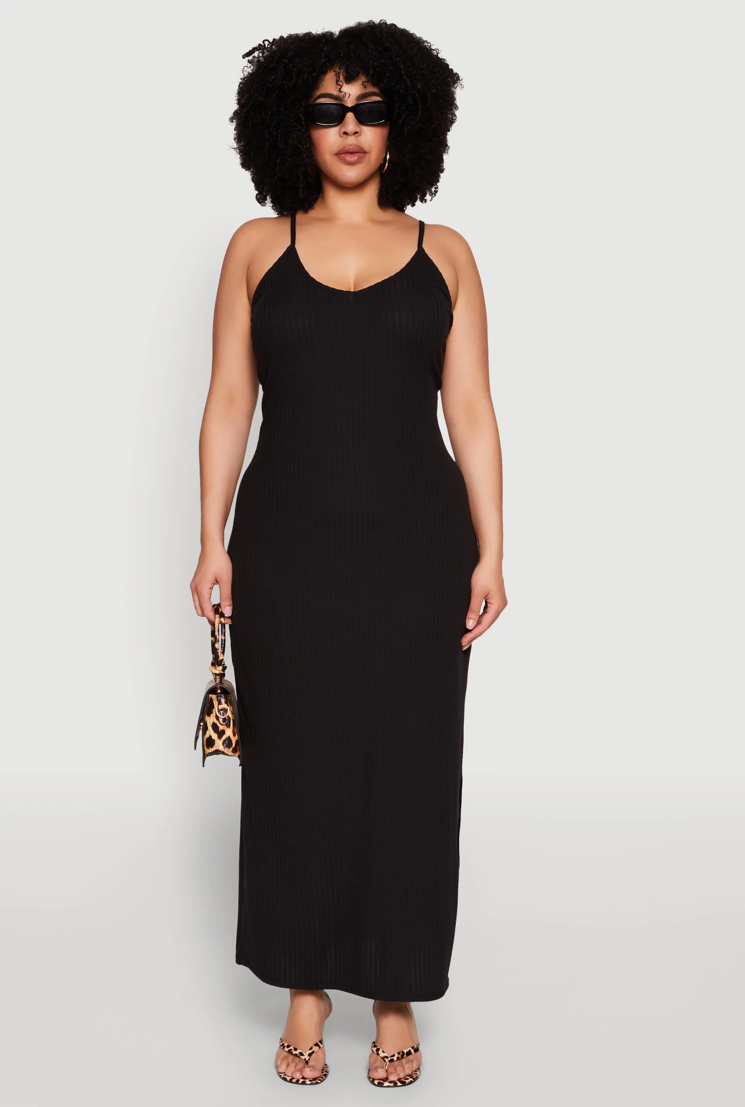 Plus Size V Neck Side Slit Maxi Dress sold by Rainbow