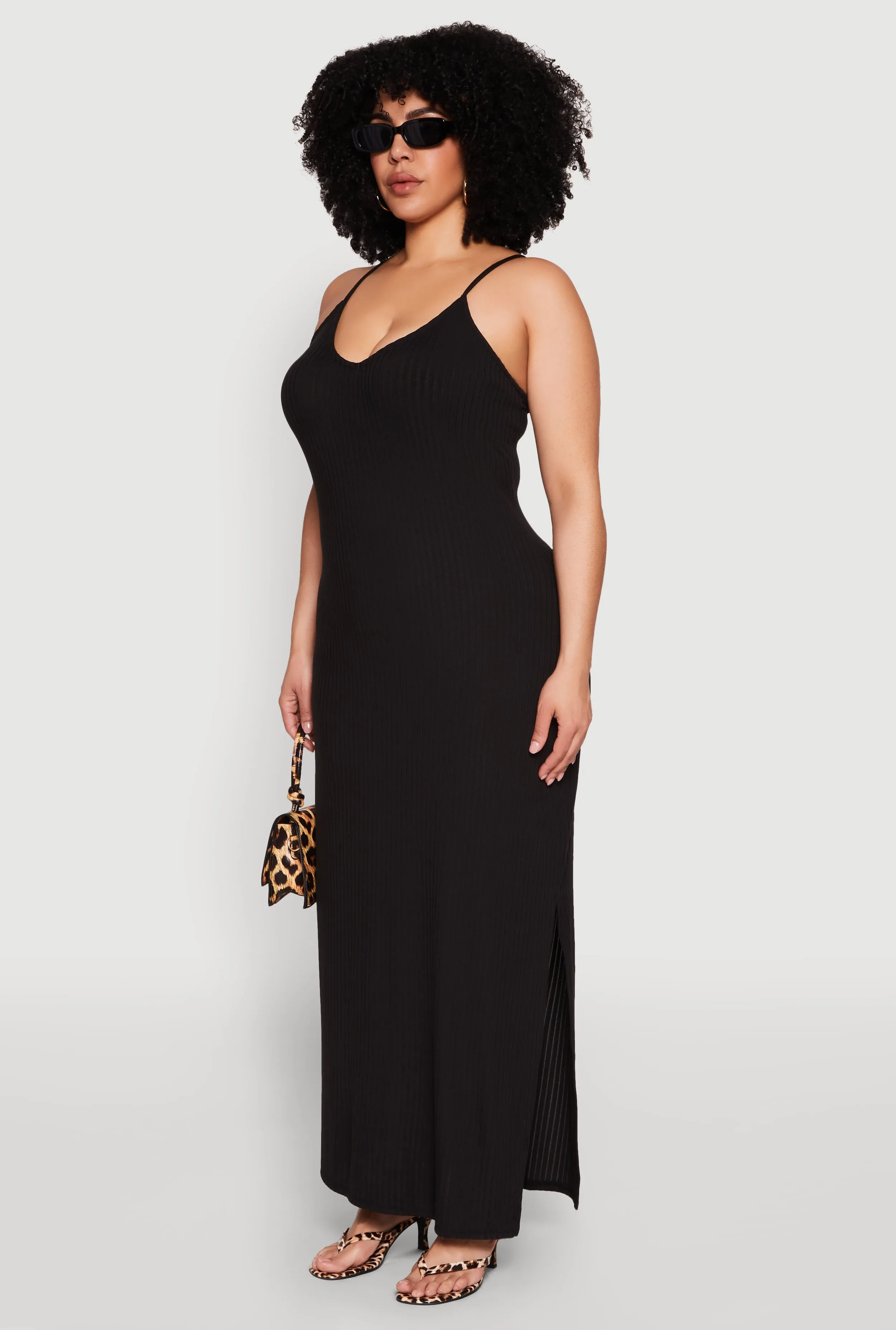 Plus Size V Neck Side Slit Maxi Dress sold by Rainbow product image thumbnail 3
