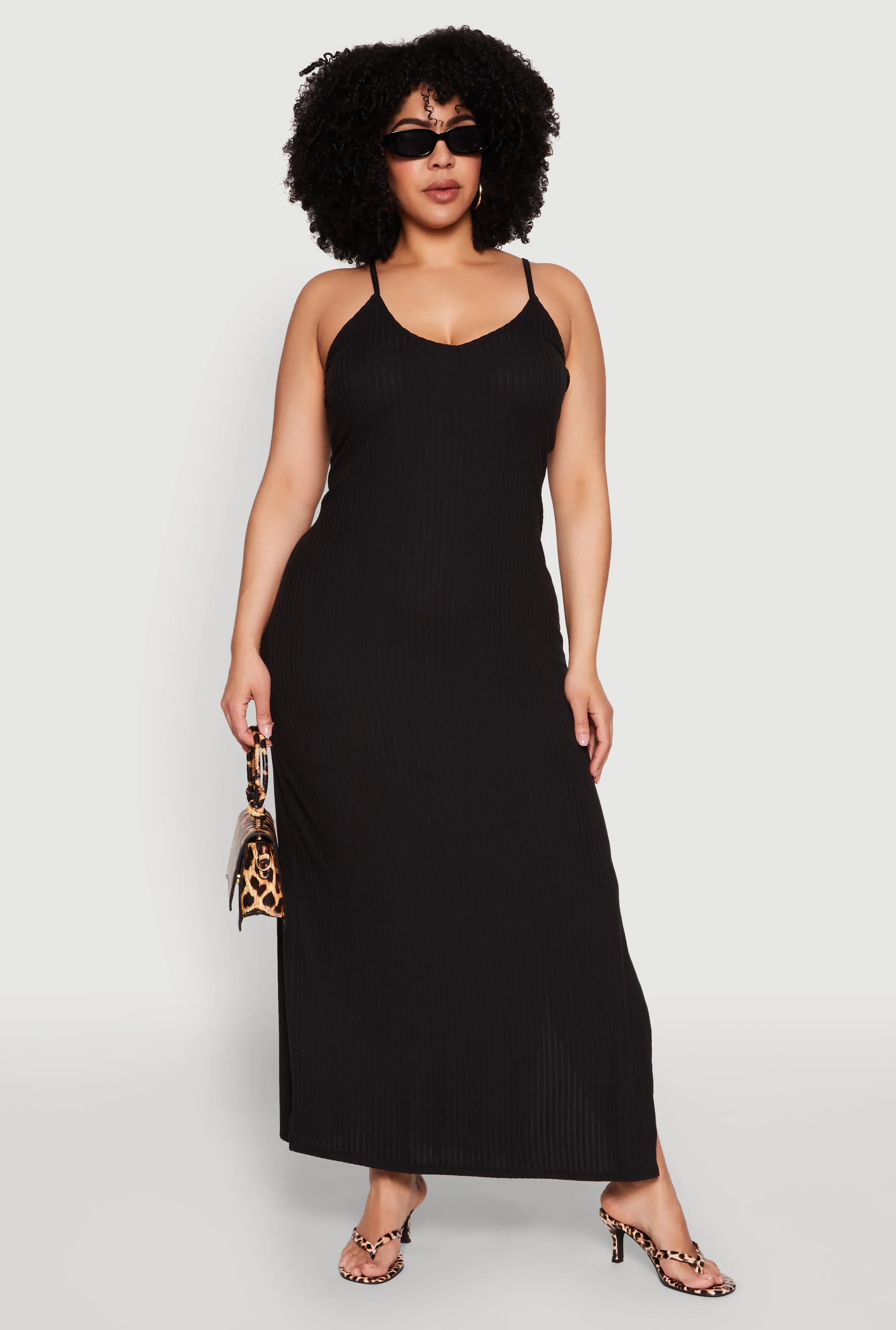 Plus Size V Neck Side Slit Maxi Dress sold by Rainbow product image thumbnail 2