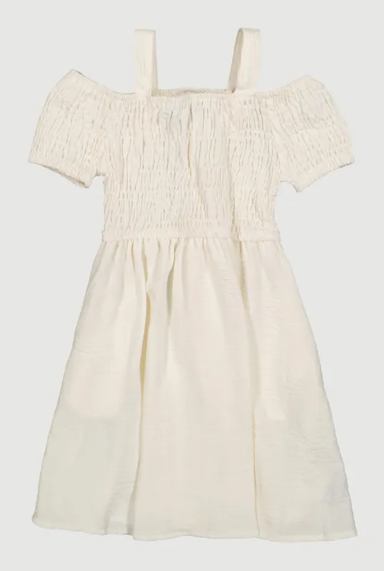 Little Girls Smocked Cold Shoulder Dress sold by Rainbow