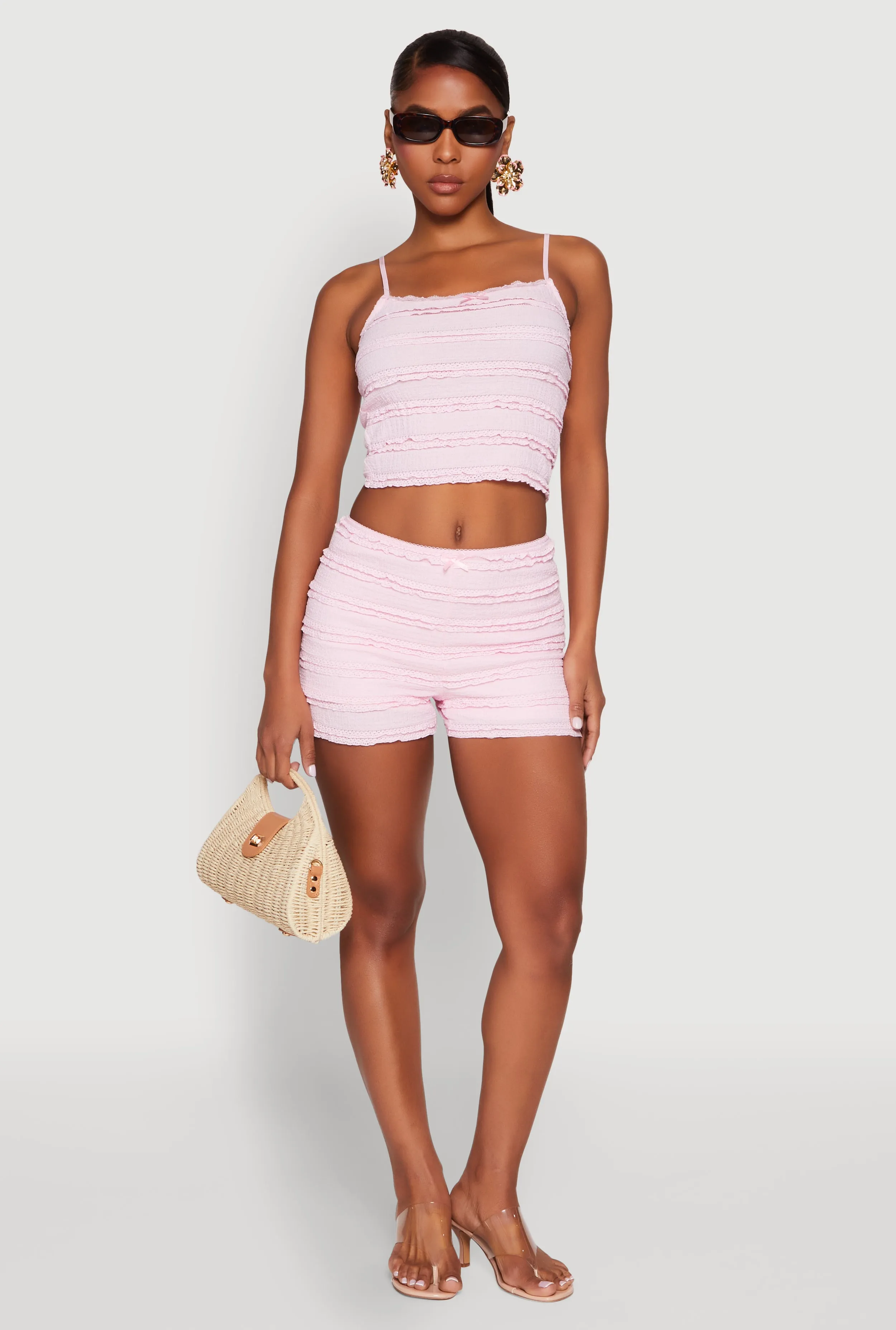 Textured Knit Lace Detail Tiered Shorts sold by Rainbow product image thumbnail 2