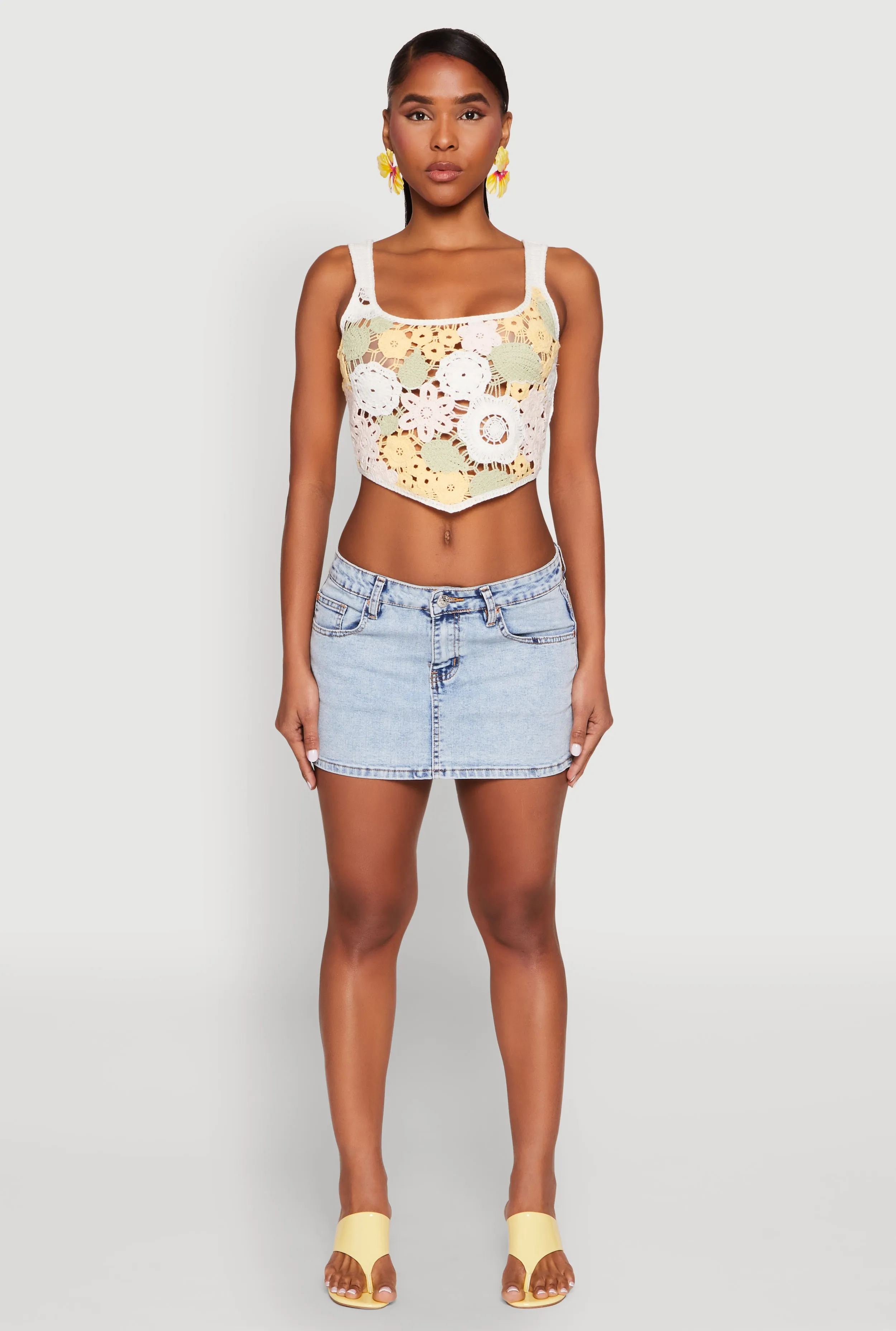 Square Neck Crochet Crop Top sold by Rainbow